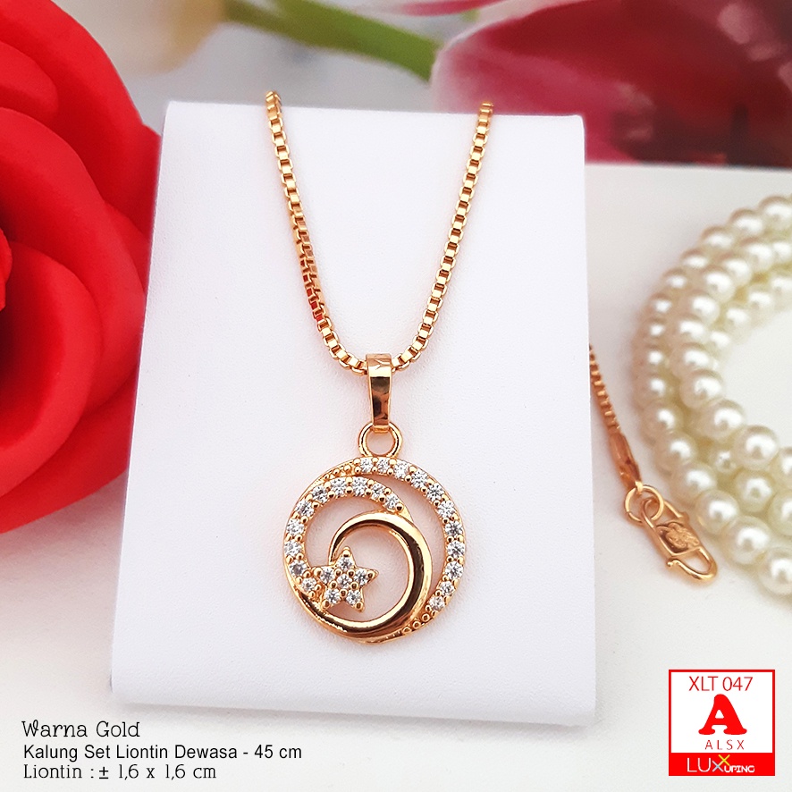 XLT 047  Kalung Liontin Set Perhiasan Lapis Emas18K Dengan Mata Sirkon Kristal Aksesoris Wanita Xuping Gold Necklace Luxx Xuping