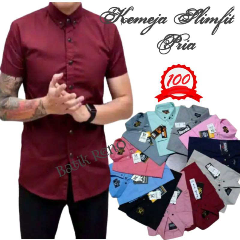 KEMEJA PRIA BOYI TOP MAN LENGAN PENDEK KASUAL FORMAL KERJA PUTIH HITAM NAVY GREY WARNA WHITE