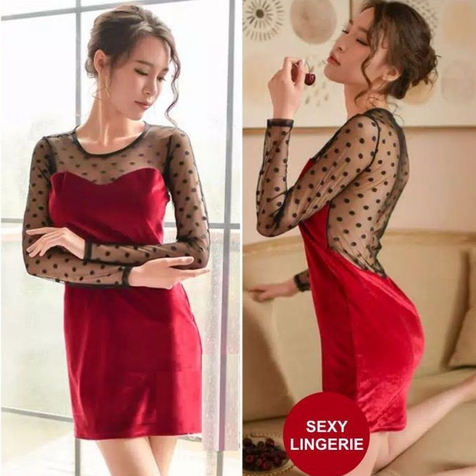 SEXY LINGERIE MINI DRESS LONG SLEEVE BAJU SEXY WANITA H D0711MR