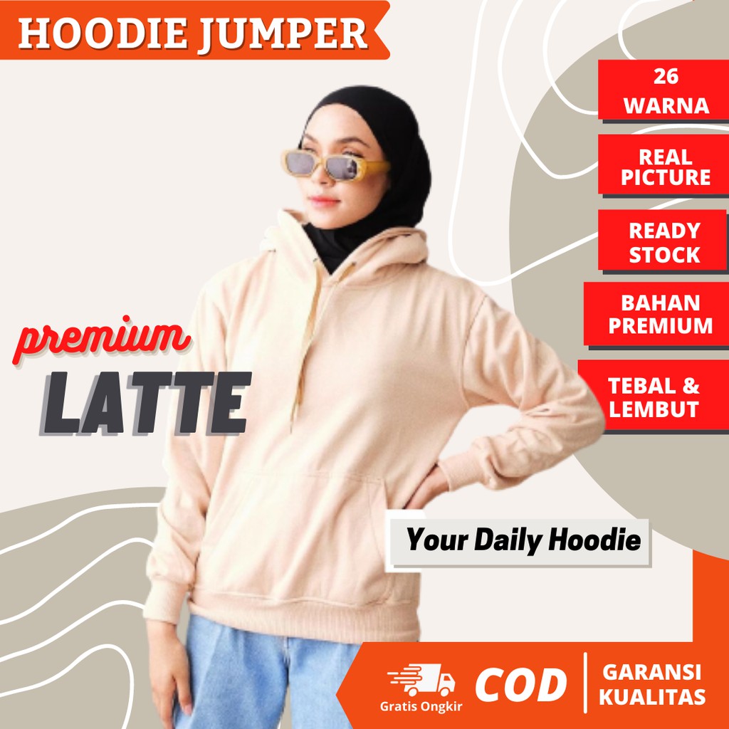 Sweater Hoodie Jumper Cream Latte Khaki Polos Oversize Korea Couple Cewek Cowok Premium Tebal Halus