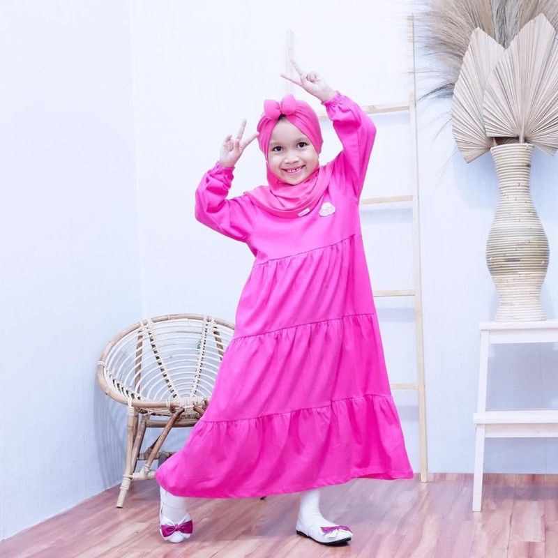 Gamis Kaos Anak Size 1 s.d 10 Tahun / Gamis Hulahop Aplikasi Bordir Bahan Katun Adem