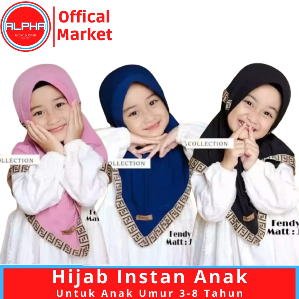 kerudung instan jersey bergo anak perempuan fendi umur 3-8 tahun bahan jersey hyget jumbo motif list tali serut ped antem terbaru