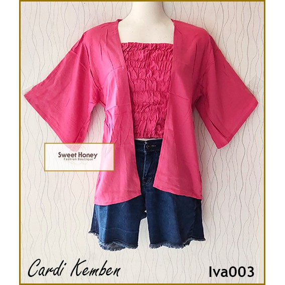 Sweet Honey ~ Setelan Cardigan Set Outer Kemben 2in1 Bali Polos Iva Bisa Pilih Warna