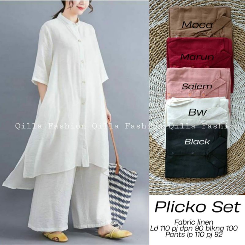 plicko/solaria set LD 110 - setelan long tunik dan kulot bahan linen rami busui friendly