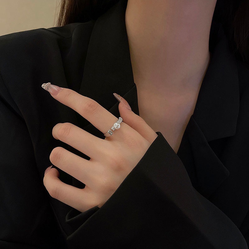 Cincin Model Terbuka Dapat Disesuaikan Aksen Mutiara Dan Berlian Untuk Wanita