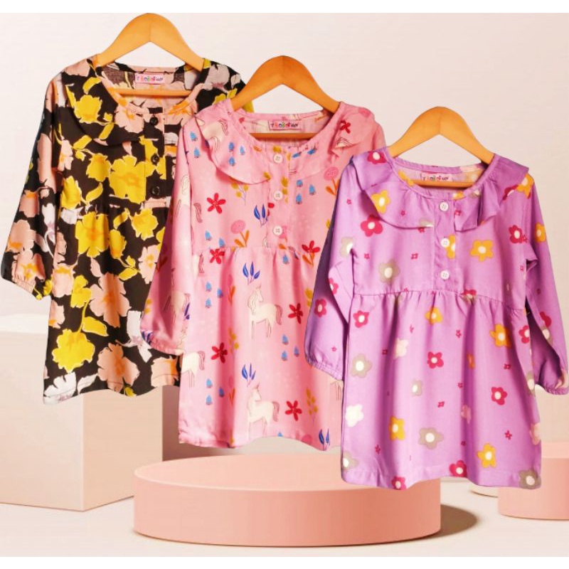[Bobo kids] BAJU ANAK PEREMPUAN [AIRA] [2-5 THN] [DRESS ANAK KATUN KAOS MIX MOTIF] [MBK]