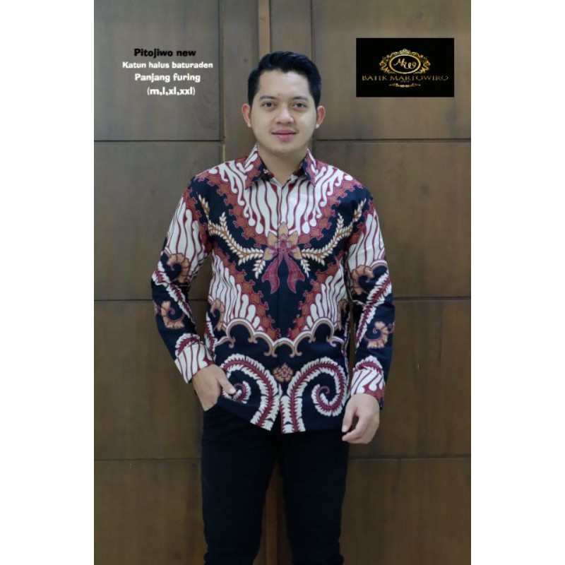 Kemeja Batik Pria Warna Putih Hitam Batik Exclusive Pria Batik Lapis Furing Terbaru PITOJIWO