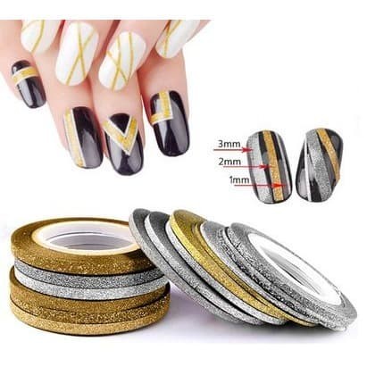 Glitter Striping Tape - Tape Dekorasi Kuku Warna Glitter (6pcs)