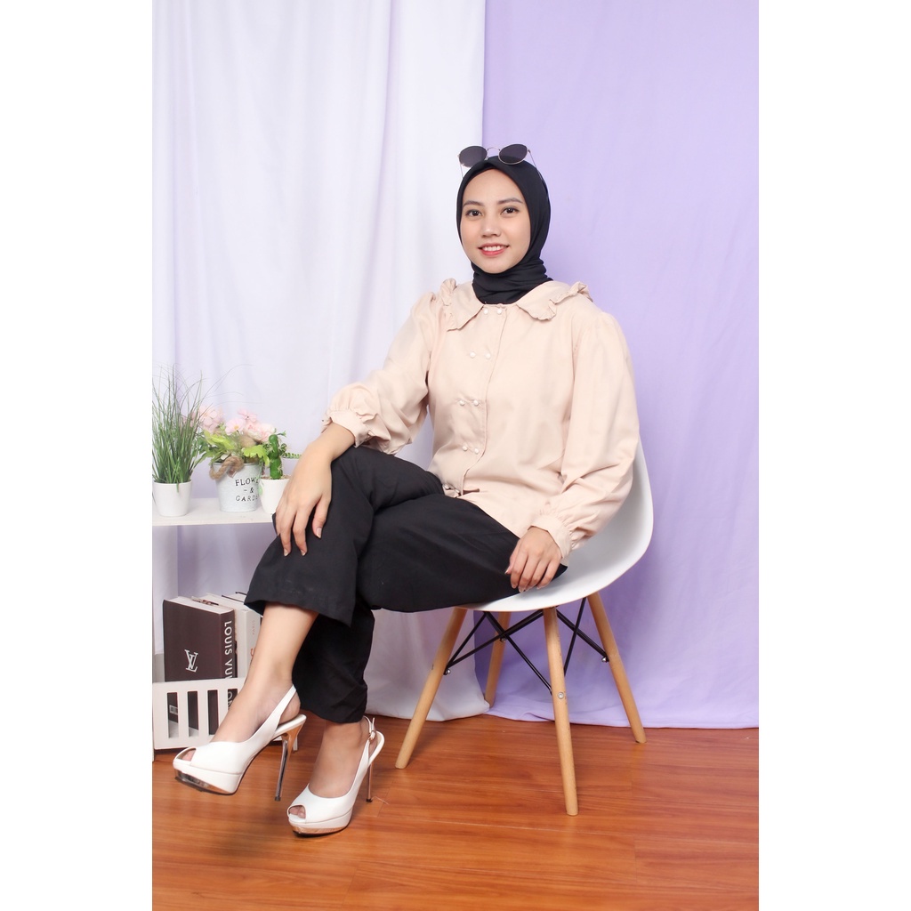 BEFAST - ZRX OOTD Wanita Blouse CANIA / Blouse Bloni /Gloni Blouse / Blouse Kekiniaan Remaja / Blouse Lengan Panjang / Blouse Ada Mutiara / Blouse Polos Casual / OOTD Wanita Remaja Kerja