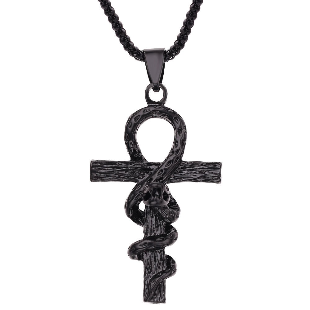 ❆Baja Titanium Pria Mesir Kuno Jimat Kehidupan Kalung Fashion Kepribadian Gothic Berlebihan Dibungku