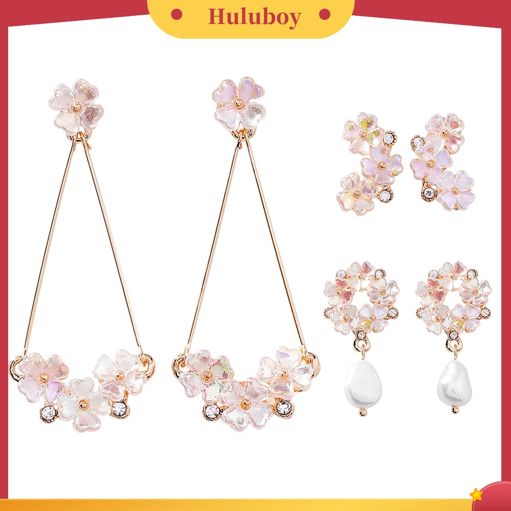 Hu Hu Hu Hu Hu Alat Bantu Pasang Kacamata♡ Anting Stud Desain Bunga Aksen Mutiara Berlian Imitasi Untuk Wanita