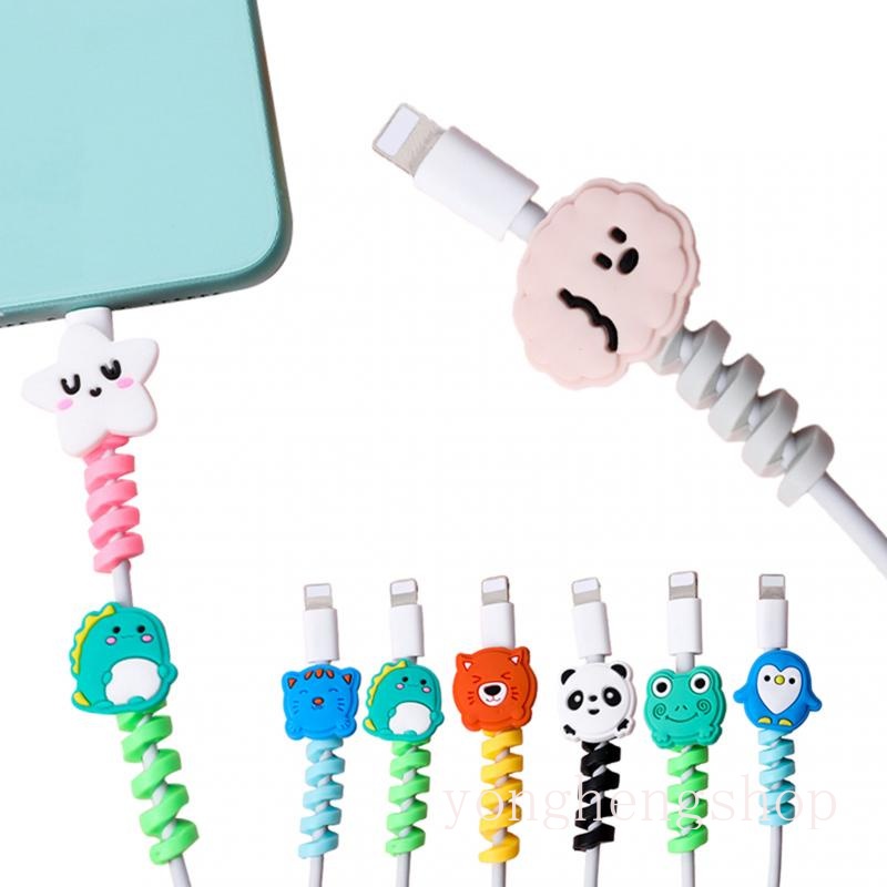 Pelindung Kabel Data / Charger USB Bentuk Spiral Bahan Silikon Motif Kartun Hewan