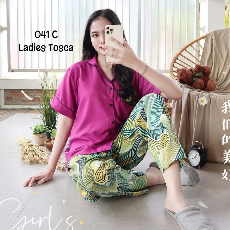 Baju Tidur Piyama Wanita Dewasa Piyama Baju Santai Motif Bunga-Ladies tosca purple