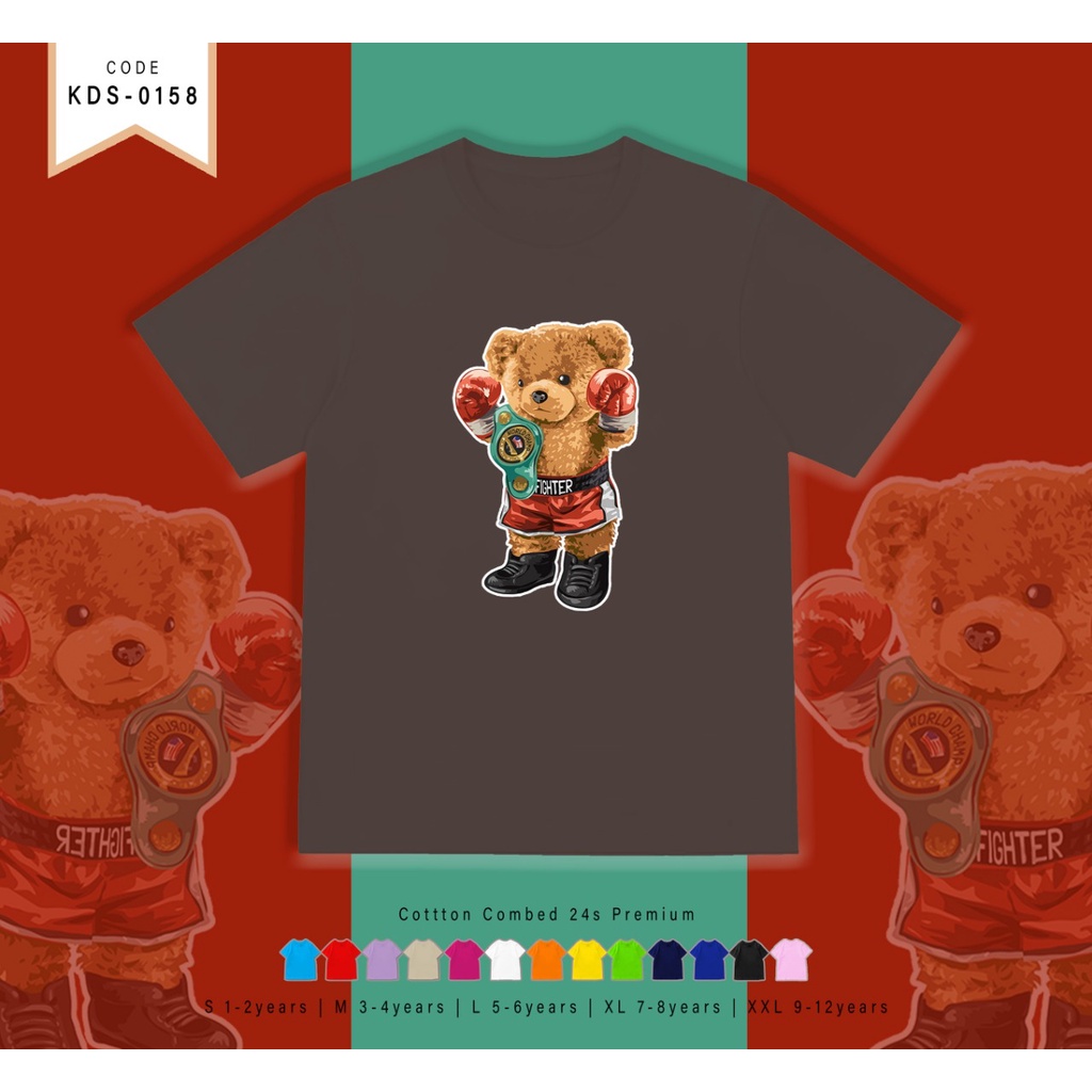 T-SHIRT / KAOS ANAK-ANAK TERMURAH BERGAMBAR BEAR TINJU - TERIMA CUSTOM KAOS KELUARGA