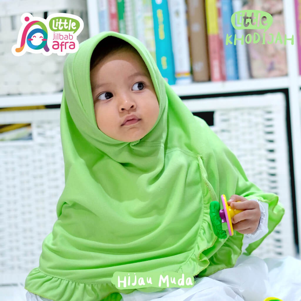 Jilbab Instan Anak Little Khodijah Hijau Muda - Little Jilbab Afra - Bahan Kaos, Adem &amp; Lembut