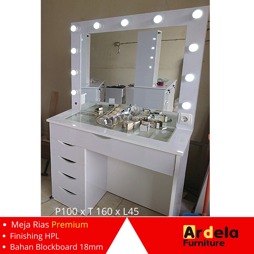 Meja Rias Vanity Mirror Meja Rias Lampu Premium Finishing HPL