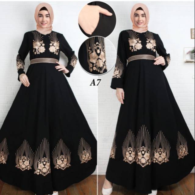 Gamis abaya arab bahan tricotin jetblack