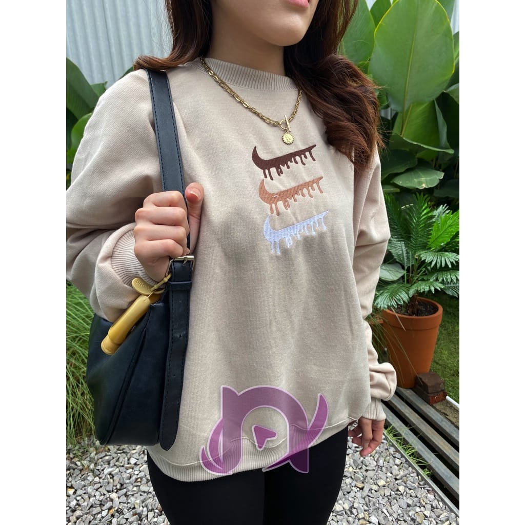 NIK VINTAGE TRIPLE MELTED DRIP LOGO BORDIR SWEATER CREWNECK BAHAN FLEECE