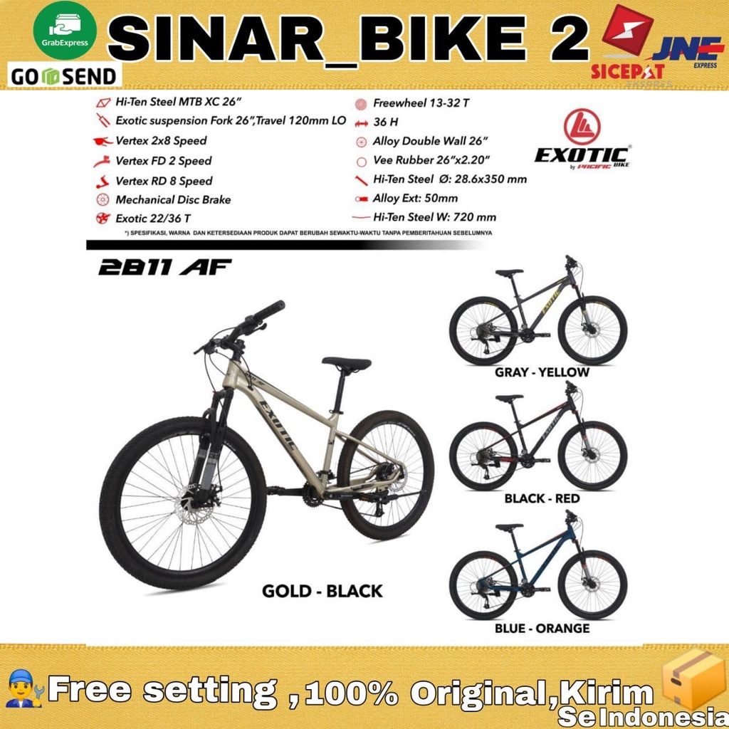 Sepeda Gunung  26 Inch MTB EXOTIC 2811 AF Ukuran 2x8 Speed Rem Cakram