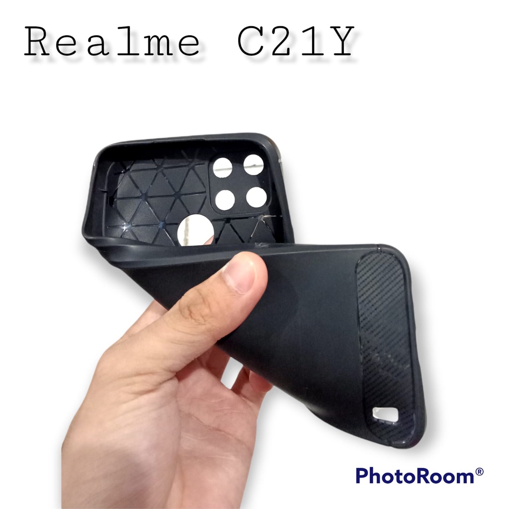 Case Slim Fit Carbon Realme C21Y 6.5 inchi Softshell Fiber Multi Carbon Anti Melar Elastis