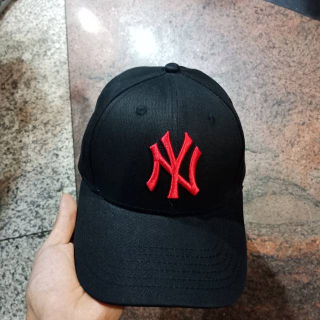 Topi baseball ny black kombi red import quality