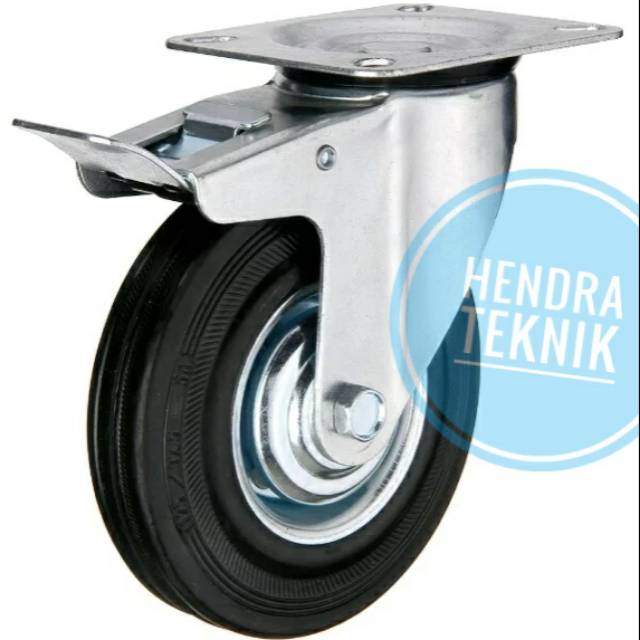 RODA KARET REM HIDUP 5" RODA TROLI 5 INCI RODA HIDUP REM 5 INCH 125MM