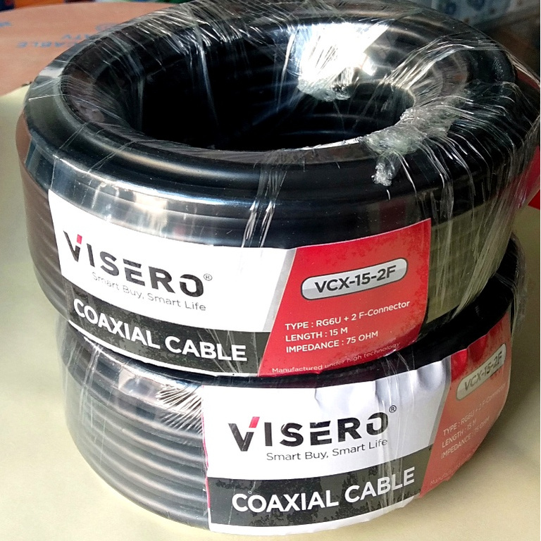 Kabel Coaxial RG6 w/F to F-connector 15 mtr VISERO