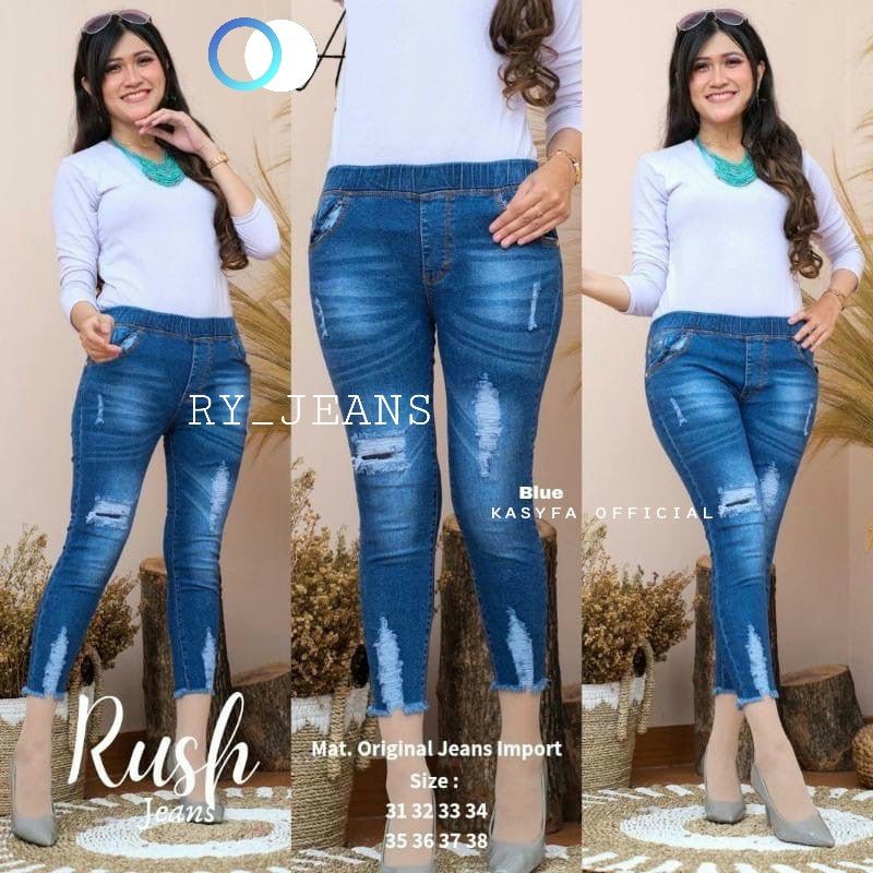 jeans jumbo wanita celana jegging jeans sobek tidak tembus wanita celana 7/9 celana pinggang karet melar