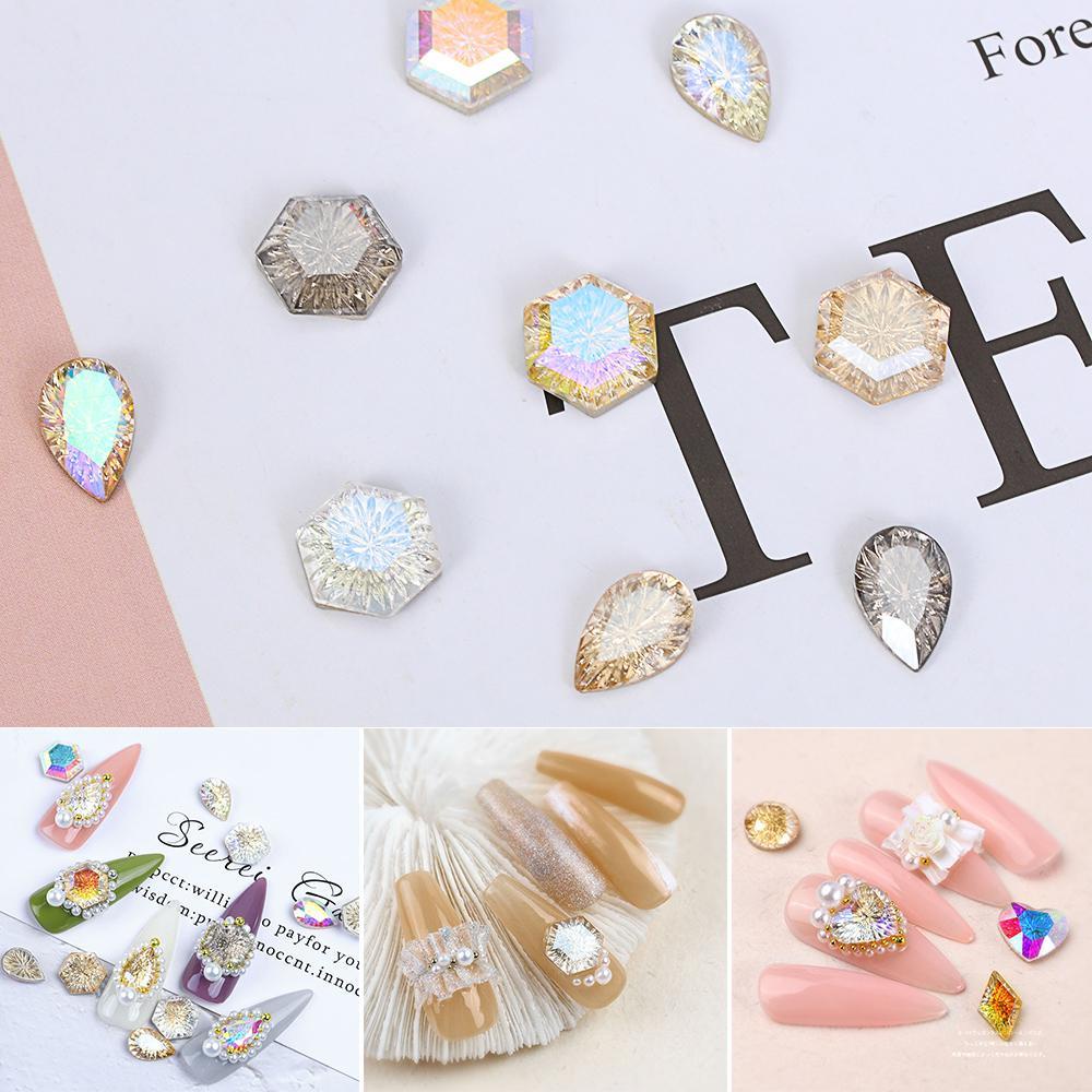 R-flower Nail Rhinestones Aksesoris Paku Ukir Shing 3D Bulat