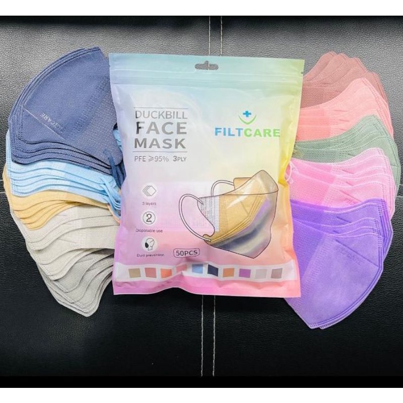 Masker duckbill warna warni 50 pcs 3 Ply Masker Duck bill Rainbow