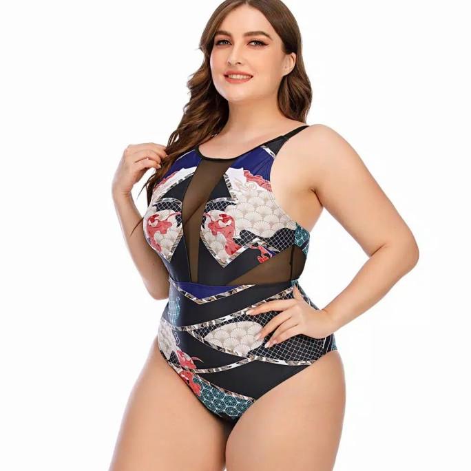 Baju Renang Import Wanita Monokini Print Premium Mesh Jumbo Big Size