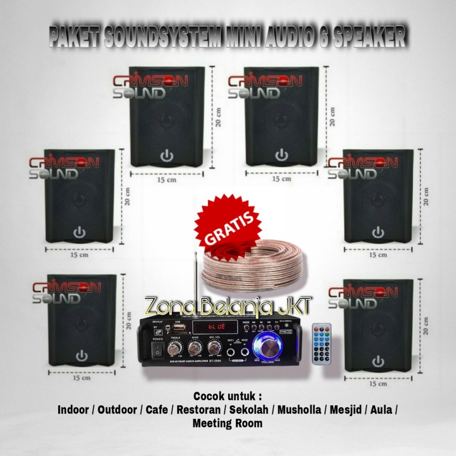 PAKET SOUND SYSTEM SPEAKER CRIMSON 4 INCH 6 SPEAKER CAFE RESTO KLINIK PANGGILAN AMPLI USB BLUETOOTH ( MINI 3 )