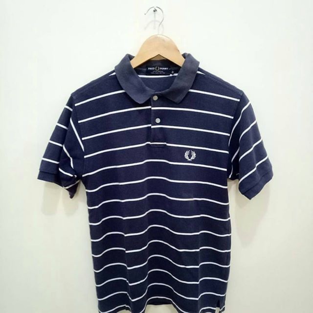 Poloshirt Fred  Perry  Blue Navy With White Stripes Shopee 