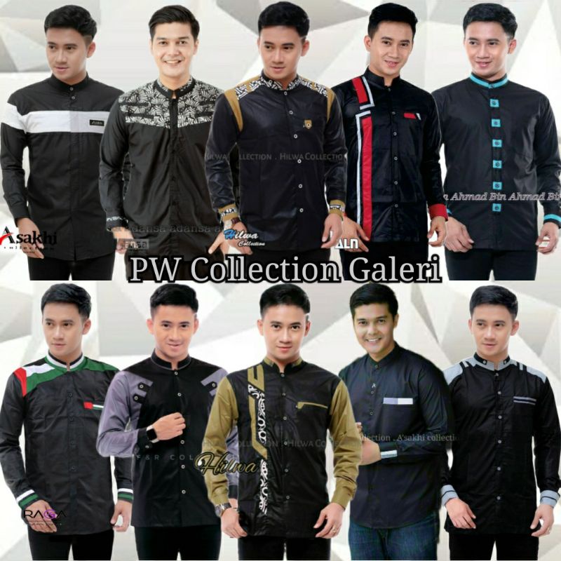 Hitam Baju Koko Pria Dewasa Lengan Panjang Warna Hitam Atasan Kemeja Hadroh Hilwa El Rumi Sragam Had