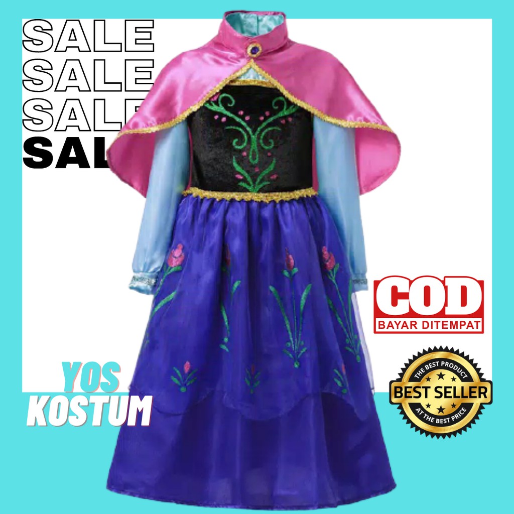 Kostum Princess Anak Anna Frozen Gaun Dress Baju Karakter Perempuan Disney Impor Ultah