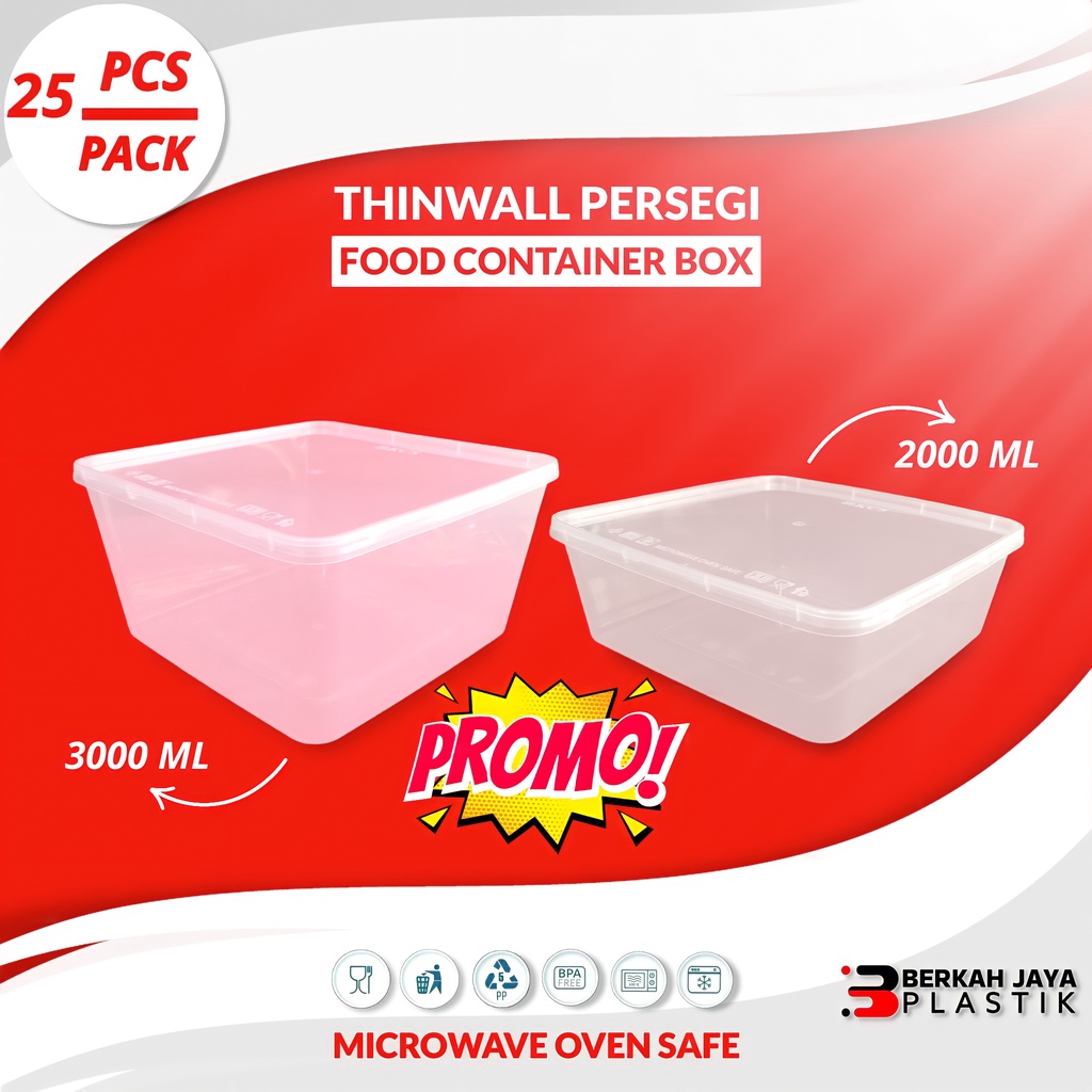 Jual Thinwall 2000ml 3000ml Square Kotak Tempat Kotak Makan 1 Pak