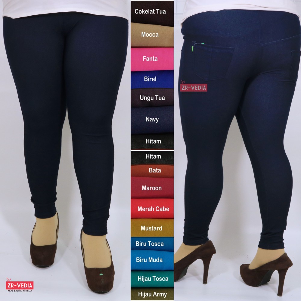 Legging Jeans Kantong SUPER JUMBO fit XXXL / Celana Dewasa Jumbo Jeans Wanita Leging Polos Tebal