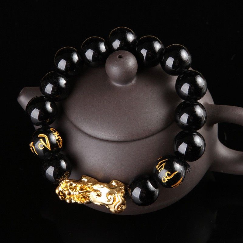 Gelang Naga EMAS HOKI Black Jade Giok Fengshui Gelang Giok Pria Wanita