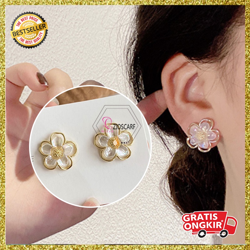 ANTING KOREA PEREMPUAN DEWASA DESAIN BUNGA PUTIH MEWAH AKSESORIS BAHAN ALLOY GIWANG ANTI KARAT ANT88