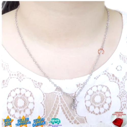 Lovelybutik - Kalung Wanita Titanium Anti Karat Anti Luntur Kalung Titanium Model Terbaru Lar4 Model Kalung Liontin Permata Bonus Tempat Perhiasan