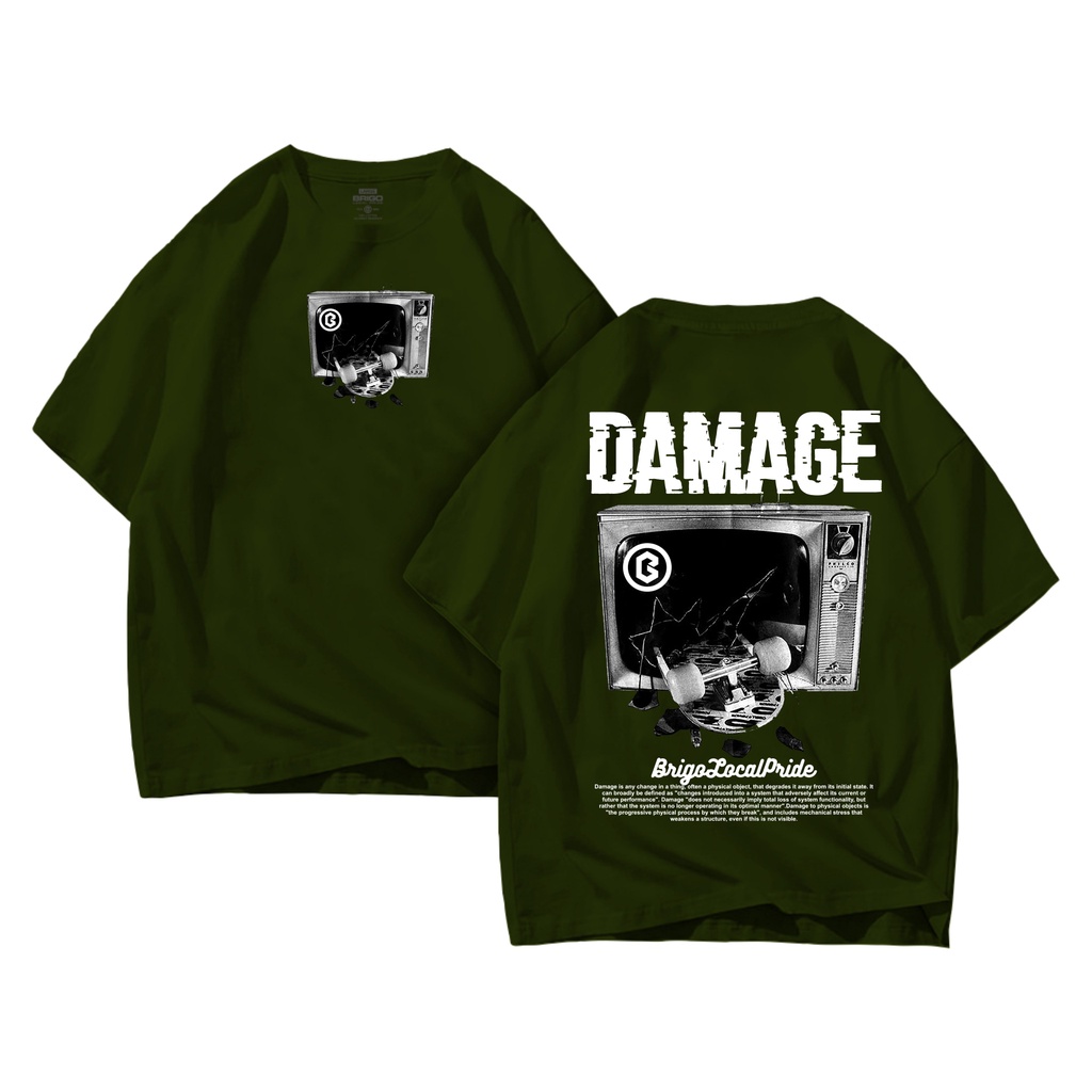 BRIGO Kaos Oversize DAMAGE II Kaos Jumbo Size Pria &amp; Wanita II Kaos Oversize Print DTF