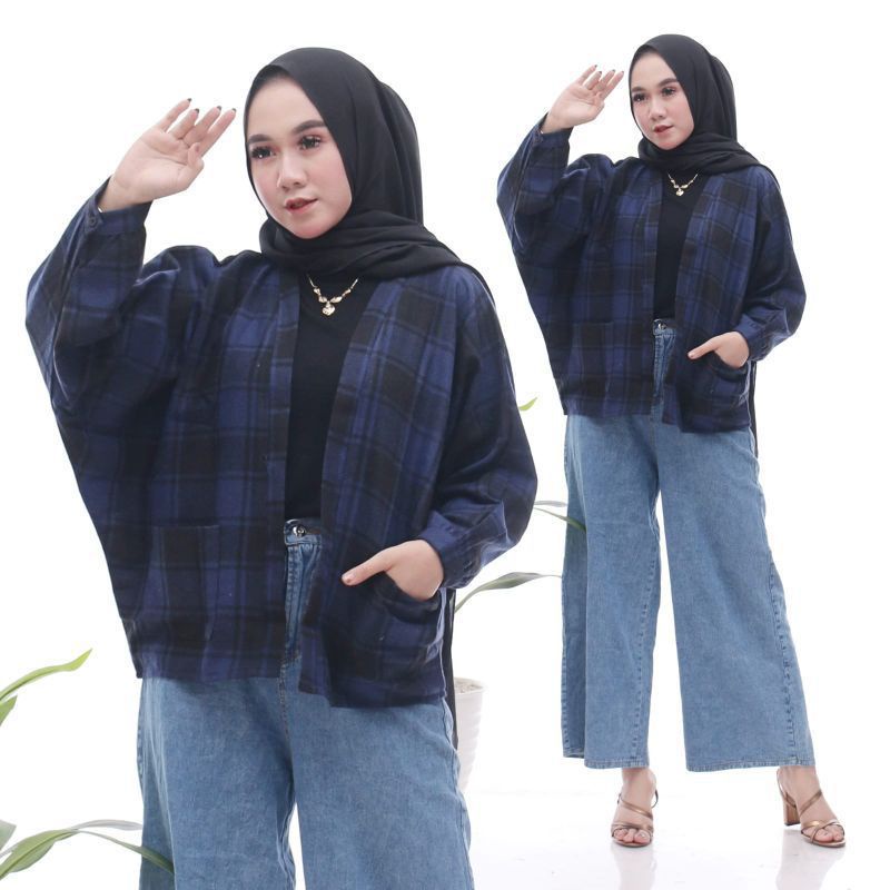 outer Balon Flanel Viral Outer  Balon Grid/Cardingan Flanel Wanita