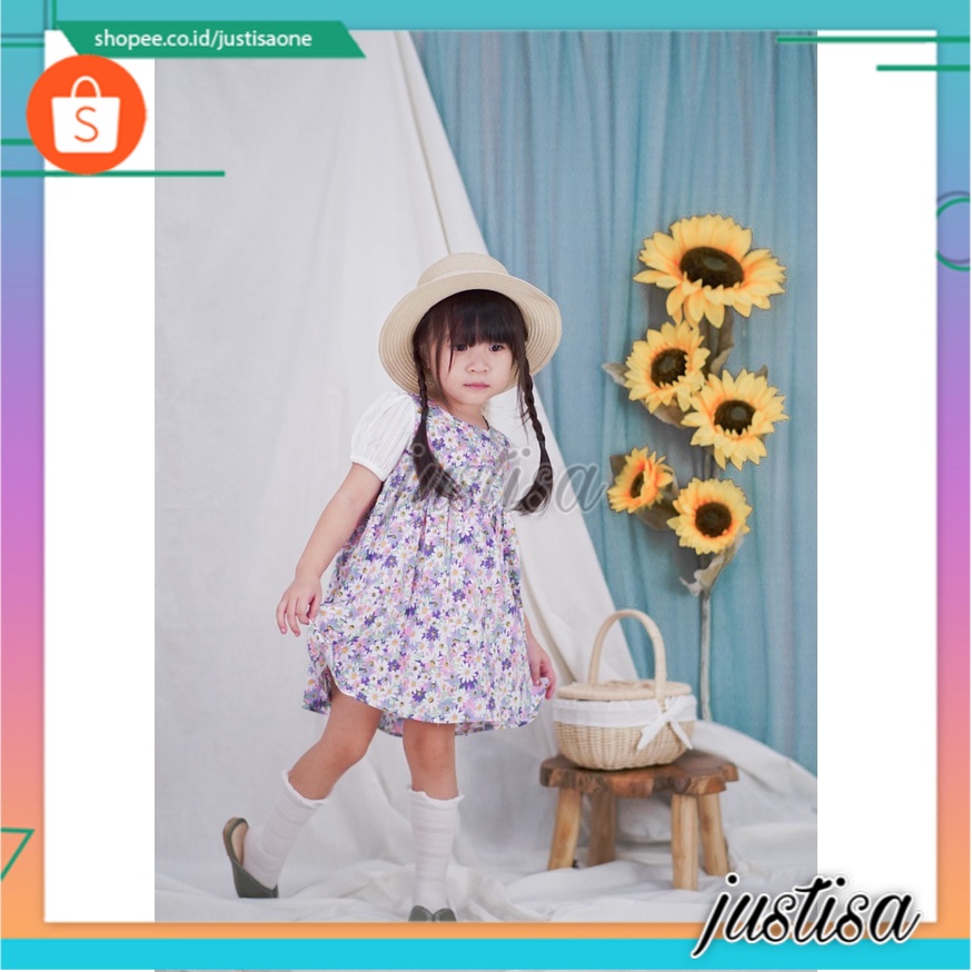 Promo !! Dress anak cewek - dress feminim - dress stack sunflower full import uk 5bln  (ungu)