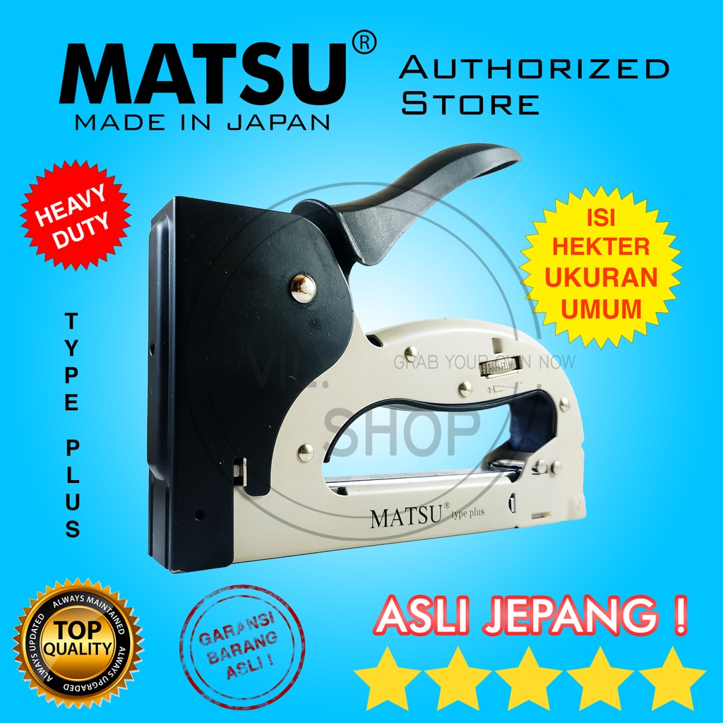 

HEAVY DUTY STAPLER HEKTER TEMBAK MATSU JAPAN JEPANG HAND GUN TACKER GUNTACKER STAPLES 4 - 14 MM UNTUK PASANG JOK MOBIL MOTOR SPANDUK PAMFLET PAMPLET JILID BUKU DOKUMEN DEKORASI PESTA PELAMINAN HAJATAN KAIN KULIT KARPET TEKIRO KANGARO RAPIDE BENZ SELLERY