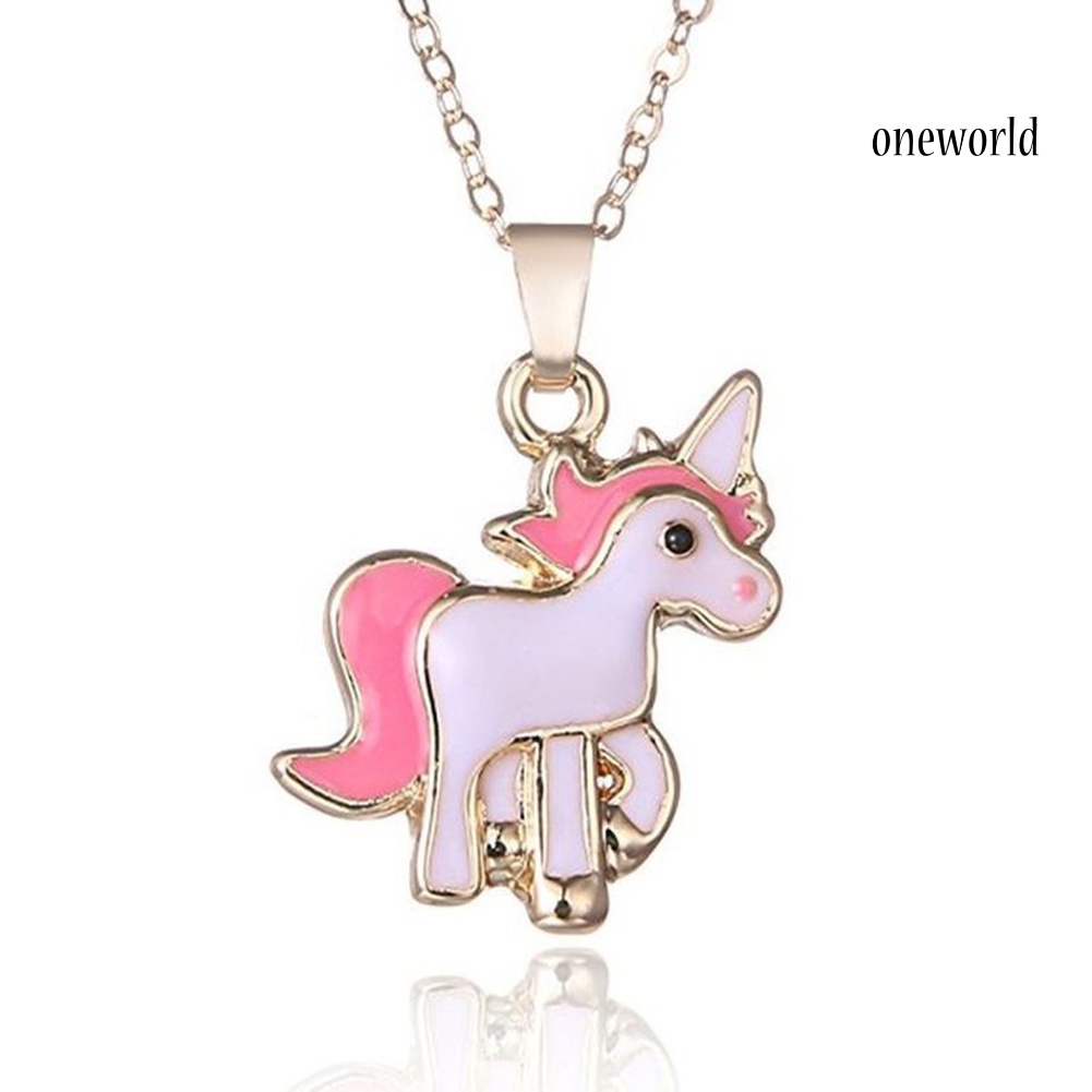 OW@ Women Fashion Alloy Oil Painting Pony Pendant Necklace Party Jewelry Accessory