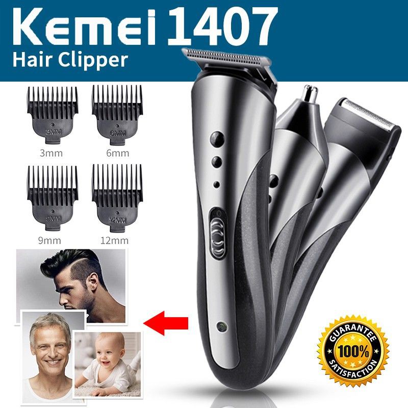 Alat Cukur Rambut Jenggot Bulu Hidung Shaver 3 IN 1 KEMEI KM-1407 Dewasa Dan Bayi