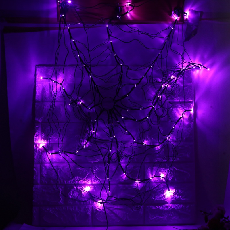 Zzz Lampu String LED Bentuk Jaring Laba-Laba Warna Ungu Untuk Dekorasi Halloween