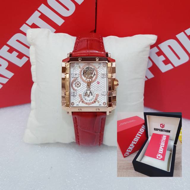 EXPEDITION E 6757 ROSEGOLD TALI MERAH JAM TANGAN WANITA ORIGINAL