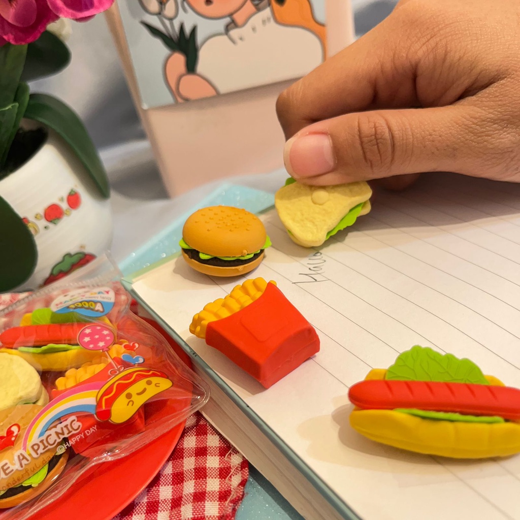 

PENGHAPUS MAKANAN POUCH KENTANG BURGER HOTDOG UNIK ERASER BERKUALITAS READY