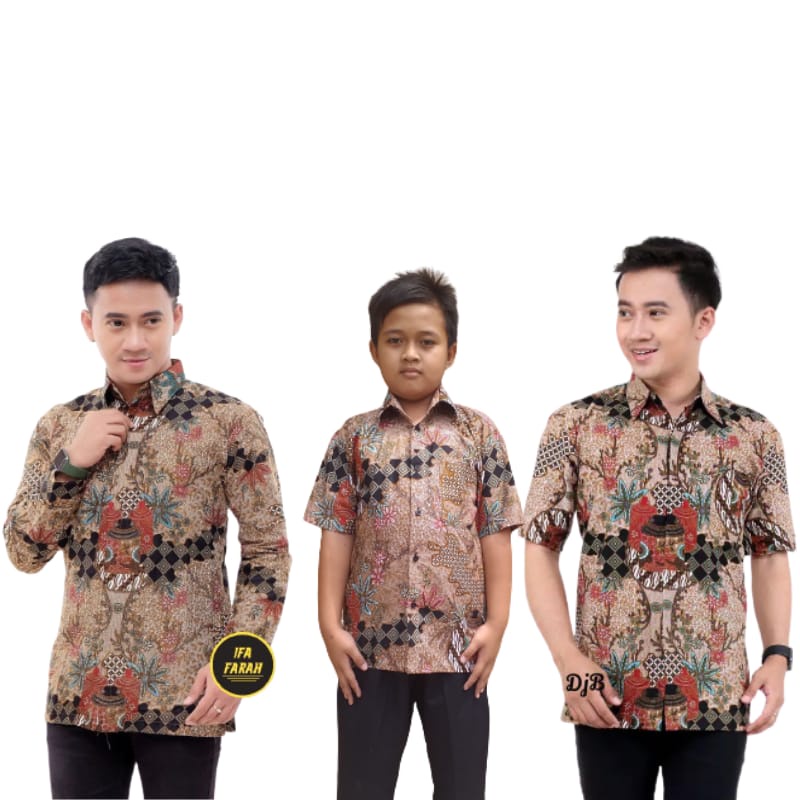 KEMEJA BATIK PRIA LENGAN PANJANG M L XL XXL COUPEL AYAH ANAK TOPLES